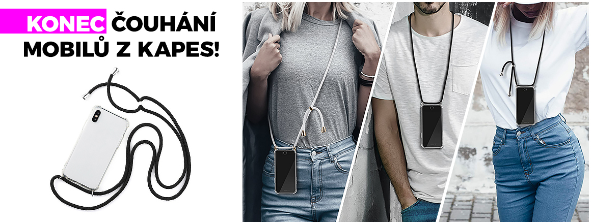 kryt na mobil s provázkem kolem krku